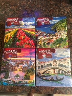 Puzzlebug Deluxe 500-Piece Jigsaw Puzzle - Tulips, Coastal, City & Canal Scenes